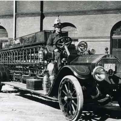 A photo of the "Ladder 1" fire truck. c. 1920.