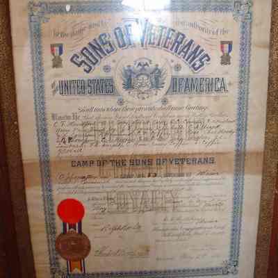 Framed Certificate for the Founding of the Sons of Veterans