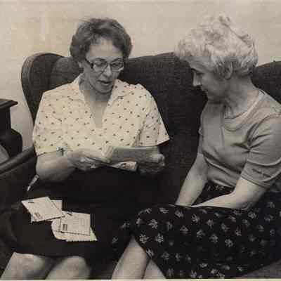 A photo view of Janet Leland and Ruth Ingall. 7/6/1982.