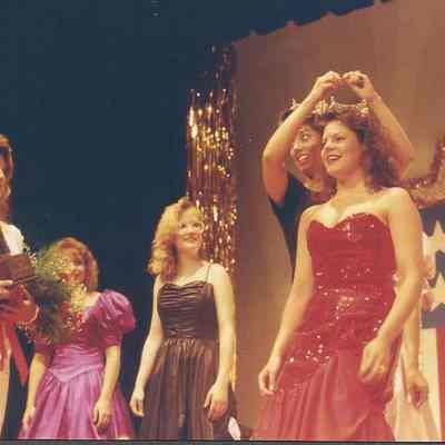 Stacy Bean being crowned 1991-92 Miss Brunswick by Miss Maine Ann Rowe.