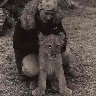 Holly Roberts and lion cub