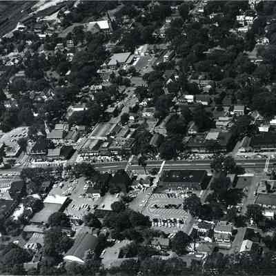 An aerial photo of the downtown area. c. 1970.