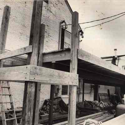A photo view of new deck construction. 2/19/1992.