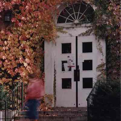A photo view of fall foliage at Bowdoin College. 9/25/1989.