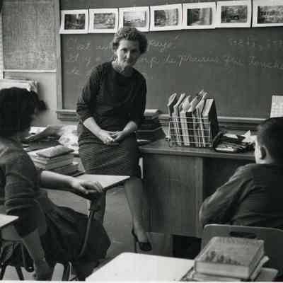 Mrs. Stark in Brunswick Junior High School classroom. c. 1962.