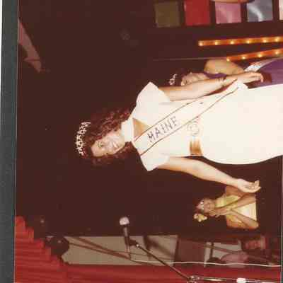 Valarie Crooker being introduced to the audience as the 1979-80 Miss Maine