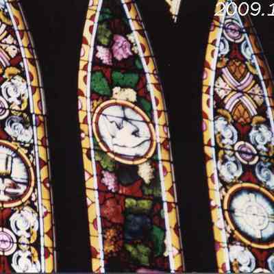 A photo of the stained glass windows.