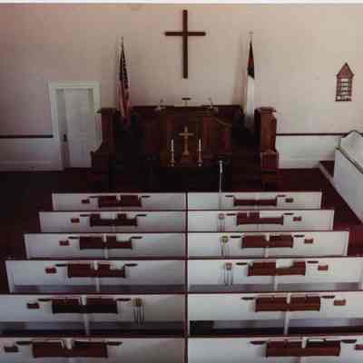 A photo view of the interior of the Kellogg Church. 11/03/1989.