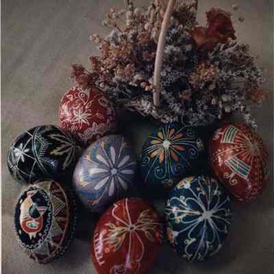 A photo view of a basket full of Easter Eggs. 3/20/1989.