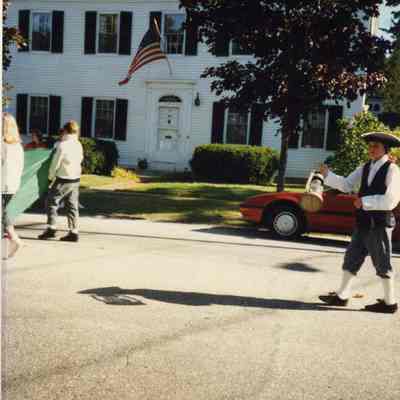 A photo of a costumed man in the 250th parade.10/7/1989.