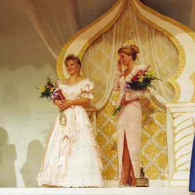 Michele Byras and Lisa Kelly watching Gene Gagne