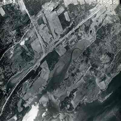 An aerial photo of an area near New Meadows River. 5/4/1953