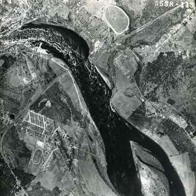 An aerial photo of the Androscoggin River. 5/4/1953.