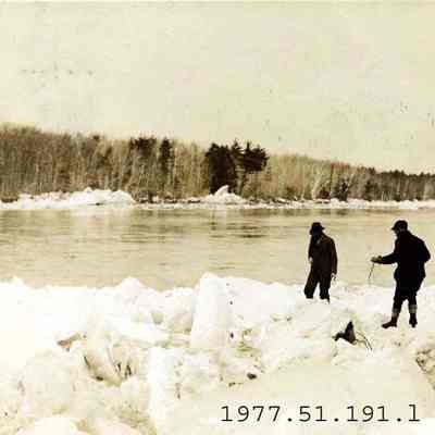Ice jam in the river.