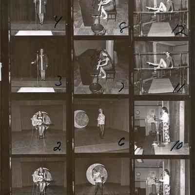 A B/W contact print of various unknown girls