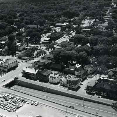 An aerial photo of Maine Street and the Route 1 by-pass. c. 1970