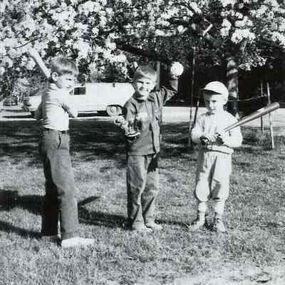 Three Unidentifed Boys Playing Baseball