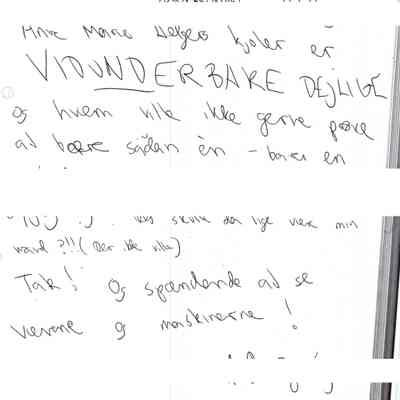 Mangler: udstilling; enkelt gang (selvom man skal være ...!) ?Det skulle da lige være min; VH Anette Bjering