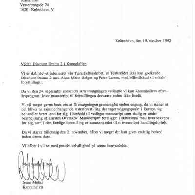 Vedr.: Discount Drama 2 i Kanonhallen