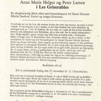 Discountdrama præsenterer Anne Marie Helger og Peter Larsen i Les Griserables