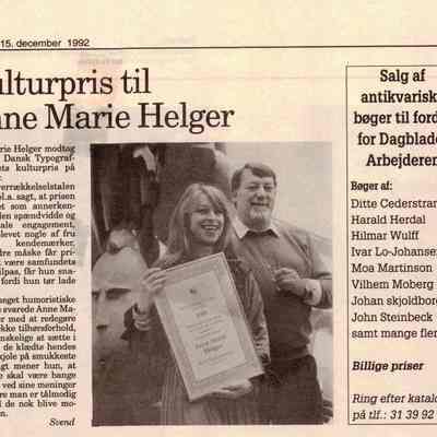 Kulturpris til Anne Marie Helger
