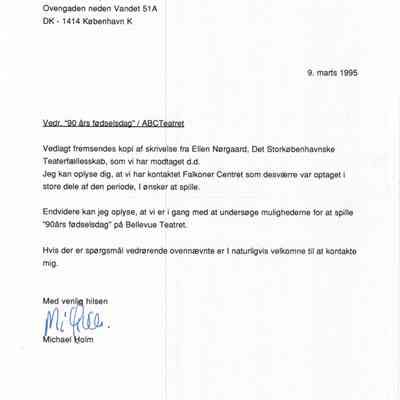 Vedr. "90 års fødselsdag" / ABCTeatret