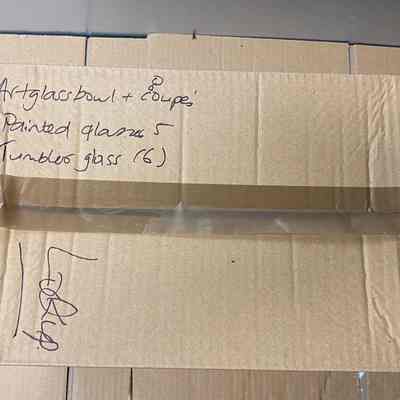 Glass bowl and painted tumblers