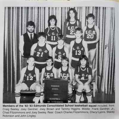 Edmunds Jet's Basketball Team 1982-83, with coach Charlie Fitzsimmons: From "Paper Talks" Magazine, Washington County Edition