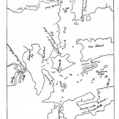 David Owen's Sketch of Passamaquoddy Bay, with early French settlement at Reversing Falls on Cobscook [Bay] River
