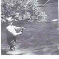          Ralph Higgins fishing the Dodge Place pool on the Dennys River in the 1930's; Reproduced from 