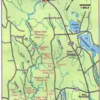          Canoeist's Guide Map of the Dennys River; The woods road to Gilman Dam form Damon Ridge is marked as a dotted line that peters out before reaching the Dennys River.
   