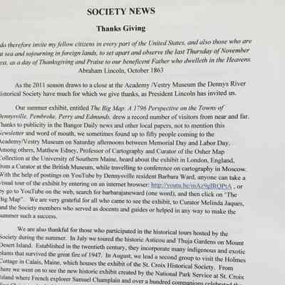 Society News Columns for Inclusion in Dennys River Historical Society