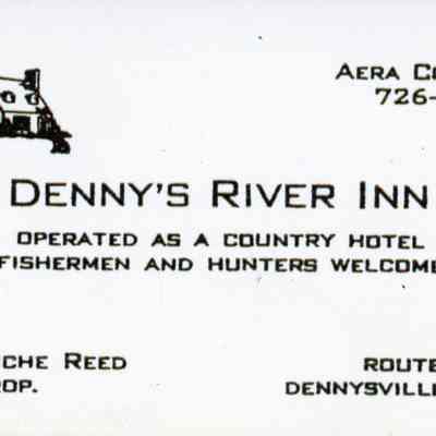 Dennys River Inn Business Card, Mrs. Blanche Reed, Proprietor: Mrs. Blanche Reed, who succeed the Godfrey's as proprietor of the Dennys River Inn in 1969, was the last person to operate the stately home on the Lane as a public hotel.