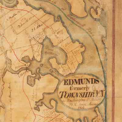 B.R. Jones Plan of Edmunds, 1836: James Belyea's property appears on the field beside Duck Cove, that now bears his name.