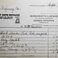          Bill from Ken Hodgdon's Garage, June, 1930; Itemized bill from Ken Hodgdon's Garage for parts and labor, in 1930 prices.
   