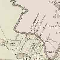          Detail of the Dennys River from the Colby Atlas Map of Washington County, 1881; T.W. Allan and Son operated sawmills on the Milwaukee Road in Dennysville and at the Great Works in Edmunds.
   