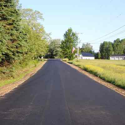 View up The Lane towards King Street in Dennysville, Maine.
