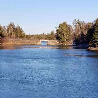 The cement bridge built in 1926 over Hobart Stream in Edmunds.: View from the new U.S. Route 1 bridge, built in the 1950's.