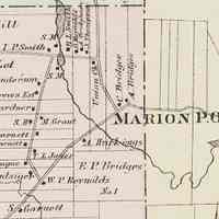          Colby Atlas Map of Marion in 1881; Detail showing the location of sawmills above and below the county road bridge (now Route 86) on the Cathance Stream in Marion for the Colby Atlas Map of Washington County, Maine published in 1881.
   