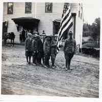          Dennysville's first Boy Scout troop, in front of A.L.R. Gardner's Store; The Reverend Roland Hankin stands with this first Boy Scout Troop formed in Dennysville, Maine, c. 1915.  Mr. Hankin was the Pastor of the Dennysville Congregational Church until he moved to the West Coast of the United States around 1920.
   