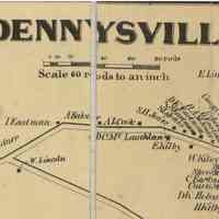          King Street on the Dennysville Village Map of 1861; Thomas Eastman Sr.'s house on King Street is listed under the name of his son Isaac, who inherited the property on the death of his father in 1863.
   