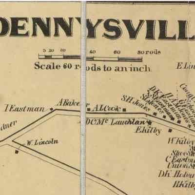 King Street on the Dennysville Village Map of 1861: Thomas Eastman Sr.'s house on King Street is listed under the name of his son Isaac, who inherited the property on the death of his father in 1863.