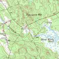          Marion and Great Works Pond, 1941; The Sunrise Trail follows the Washington County Railroad as it crosses the Marion Station Road on its way to Great Works Pond and Dennysville, on this detail from a U.S.G.S. topographical map of Gardner's Lake in 1941.
   