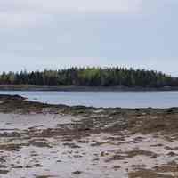          Dram Island in Dennys Bay, Maine; View of Dram Island at Low Tide from the road to the Reversing Falls, on Leighton's Neck, Pembroke, Maine.
   