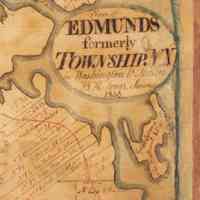          Hallowell's Island on Benjamin R. Jones map of Edmunds in 1836; Goat Island, later known as Hallowell's Island appears on this 1836 map of Edmunds by Surveyor Benjamin R. Jones, long with many of the residents of the South Edmunds Road.
   