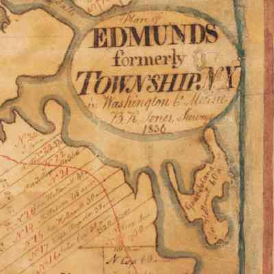 Hallowell's Island on Benjamin R. Jones map of Edmunds in 1836: Goat Island, later known as Hallowell's Island appears on this 1836 map of Edmunds by Surveyor Benjamin R. Jones, long with many of the residents of the South Edmunds Road.
