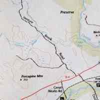          Venture Brook joining the Dennys River, Edmunds Maine; Detail of a trail map showing the Venture Brook Road and Sunrise Trail linking to the Dennys River Preserve managed by the State of Maine Inland Fisheries and Wildlife, prepared by Cobscook Shores on 2022.
   