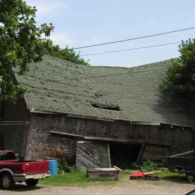 Barn on Cemetery Road.: A once proud barn in a state of collapse on the way to the Dennysville Town Cemetery in 2013.