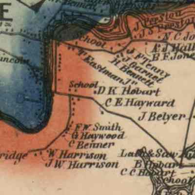 Harrison Road, Edmunds, in 1861: W. Harrison and J.W. Harrison are shown in adjacent houses on the bend in the Harrison Road in Edmunds in this detail from the Atlas of Washington County published by Lee and Marsh in 1861.