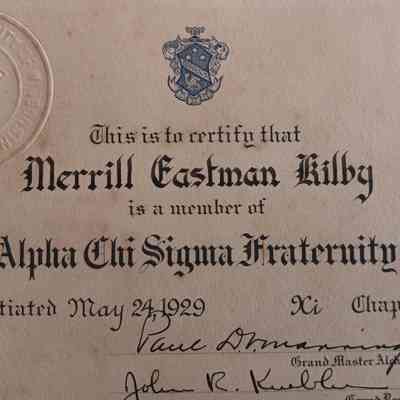Fraternity Certificate of Merrill E. Kilby